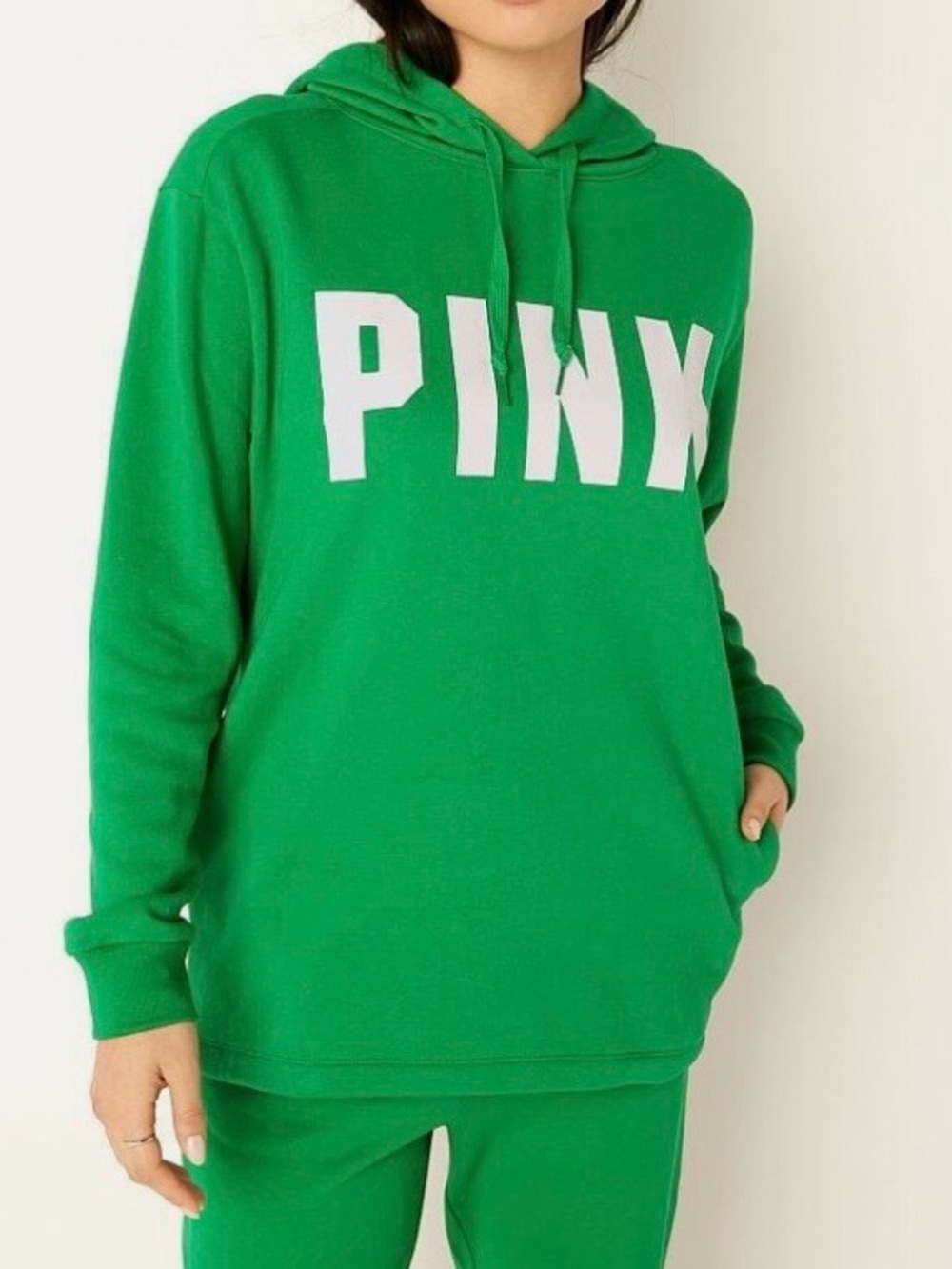 PINK Victoria's Secret Green Logo Hoodie Sweatshirt